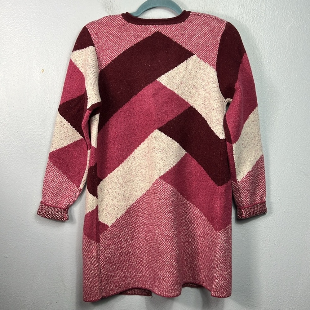 Denim & Co Jacquard Wine Pink  Open Front Long Cardigan Sweater XXS Petite NWOT - Picture 8 of 9
